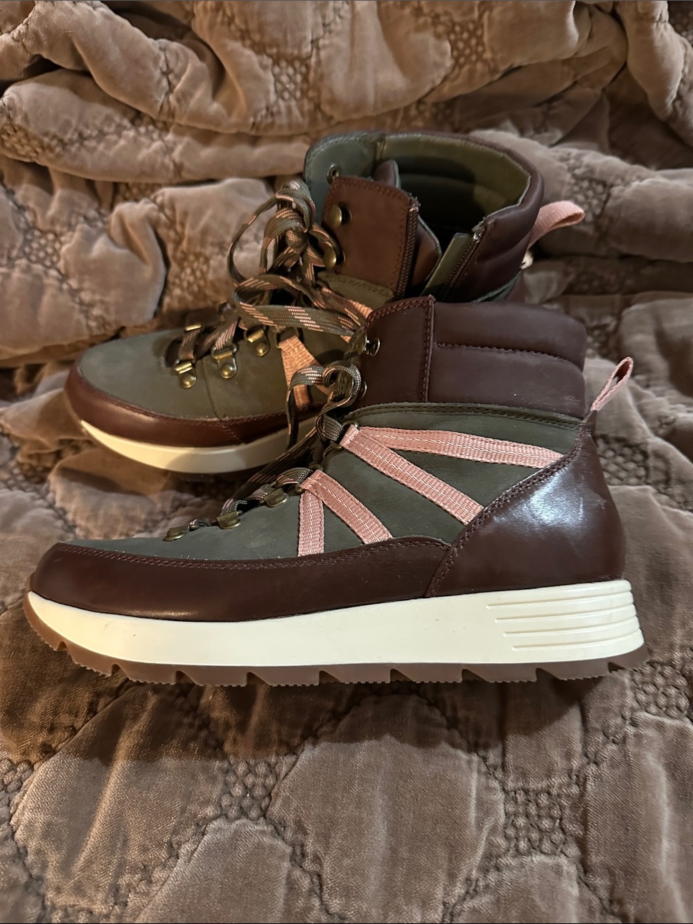 Alex Marie Olive and Pink Lace-Up Hiker Boot